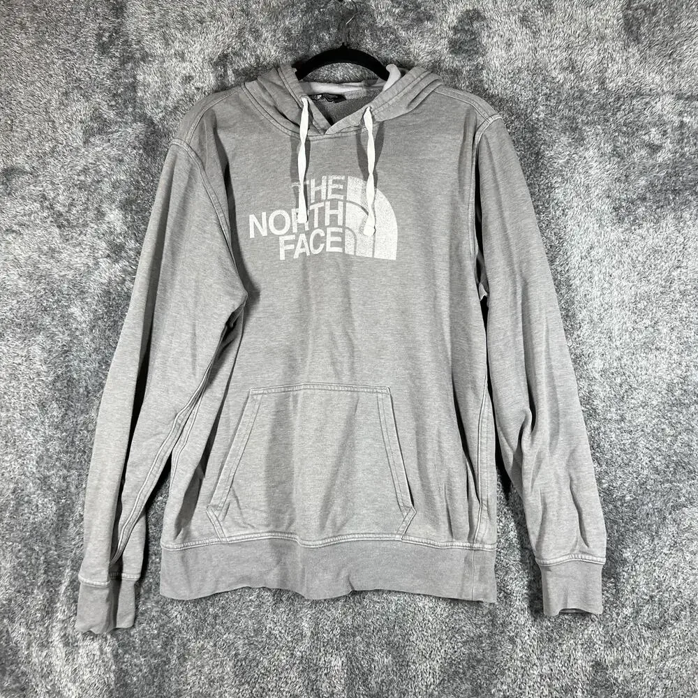 The North Face Hoodie Mens L Gray Pullover Hooded Lightweight Fleece Logo